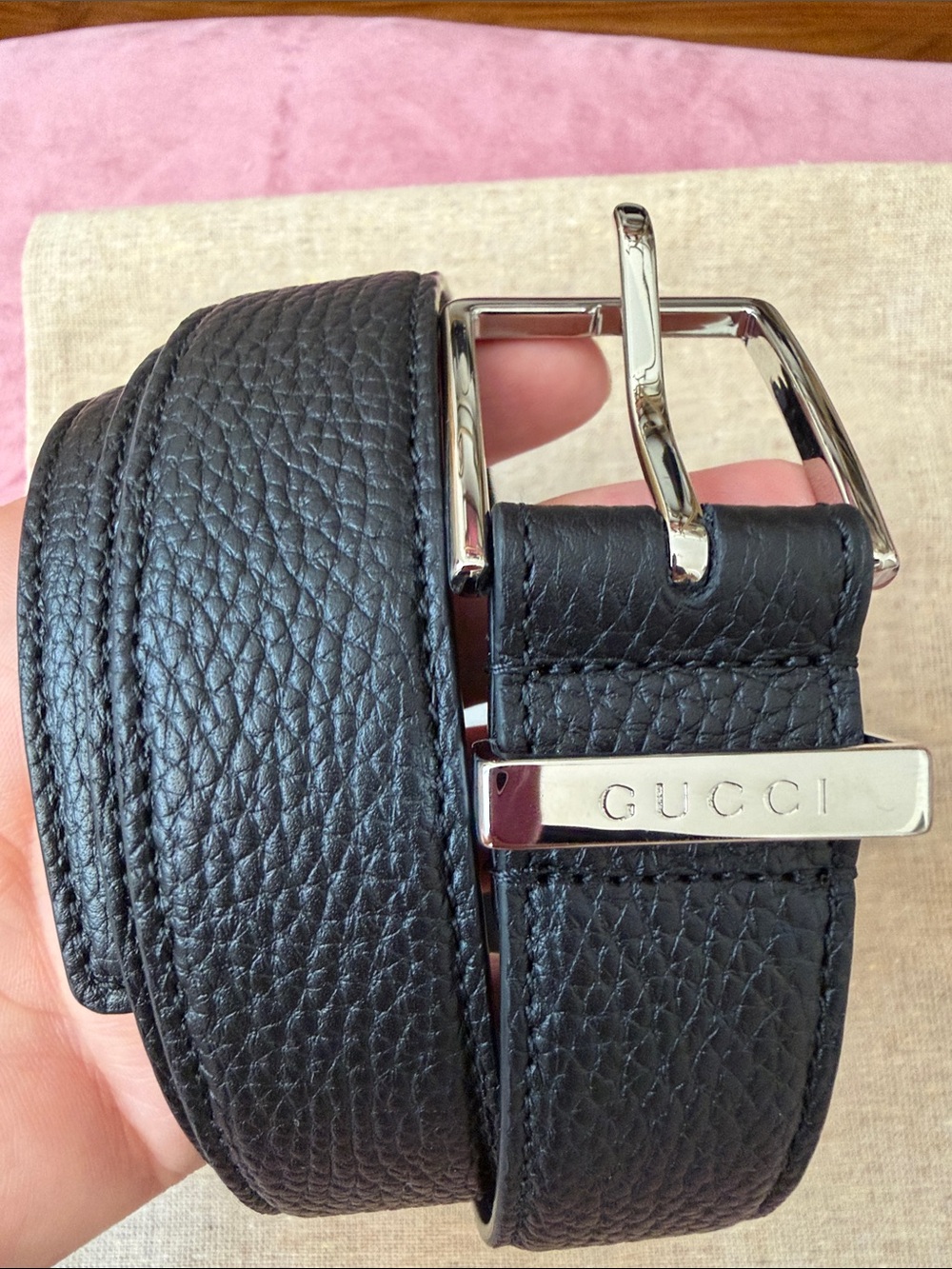 Gucci Black Logo Leather Belt Size 100